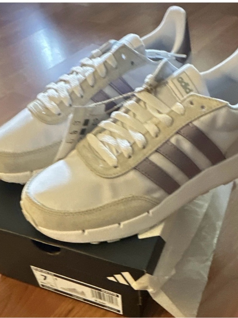 adidas Cream Sneakers with Lavender Three Stripes